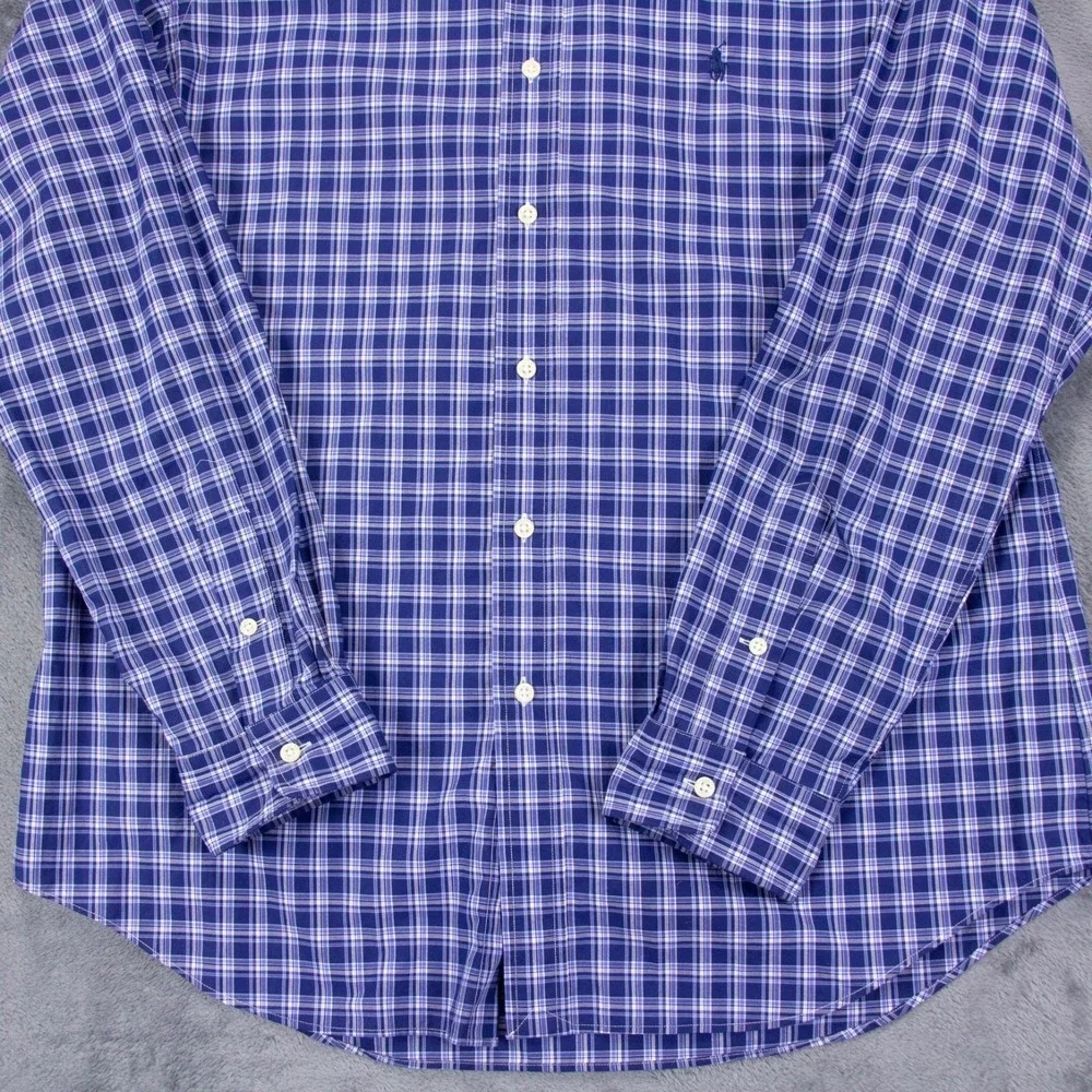 Polo Ralph Lauren Mens Large Blue White Plaid Check‎ LS Button Front Shirt